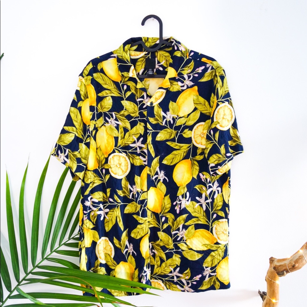 Zesty Lemon Print Button Up Shirt